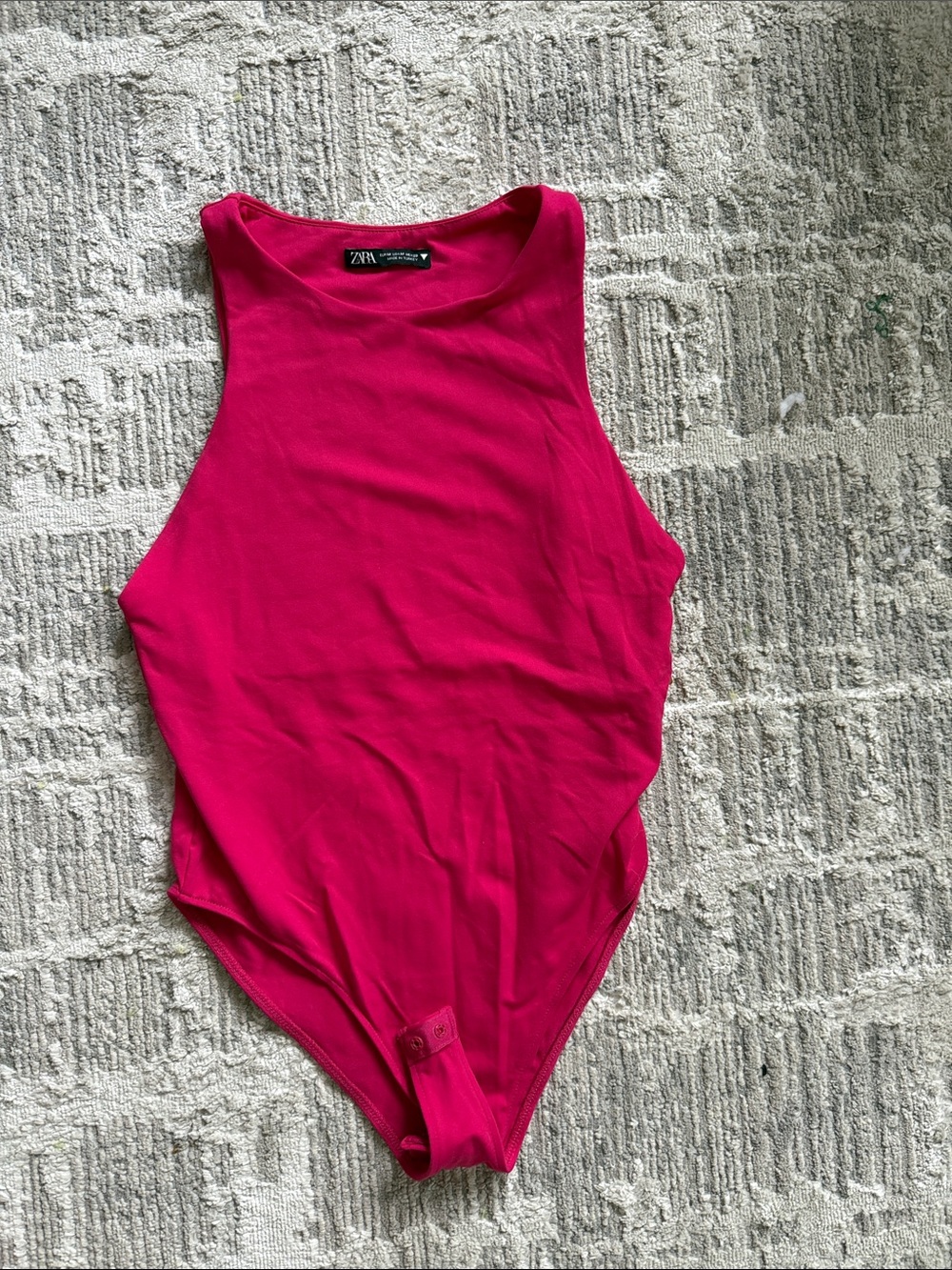 Zara Bright Pink Ribbed Sleeveless Bodysuit